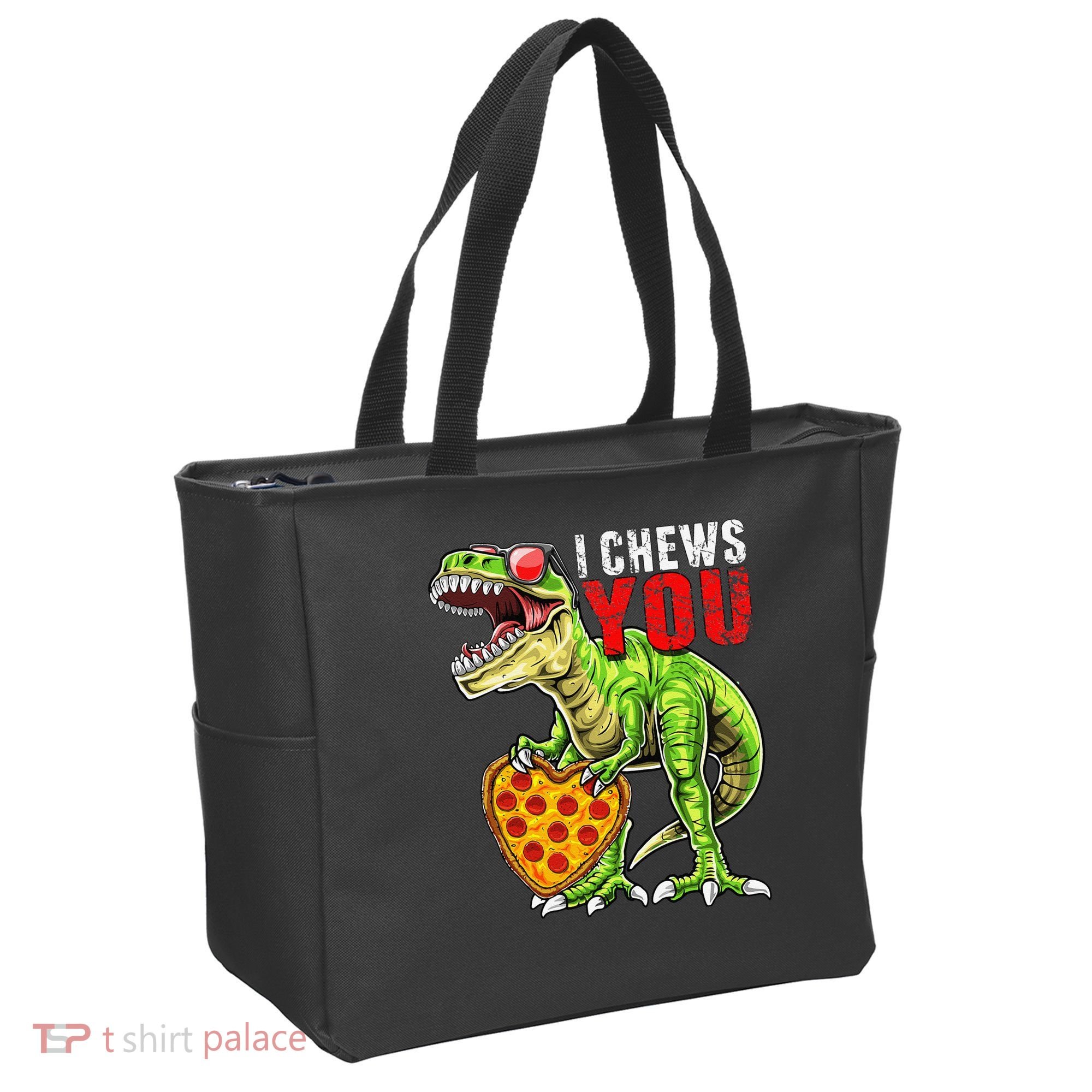 Heart I Chews You T Rex Dinosaur Pizza Valentine's Day Tote Bag