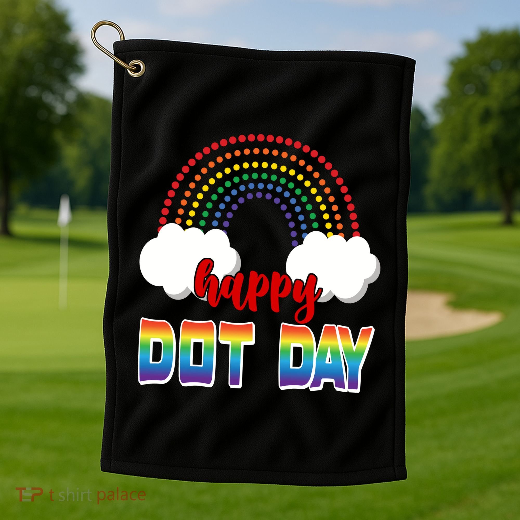 Happy International Dot Day Rainbow Clouds Golf Towel