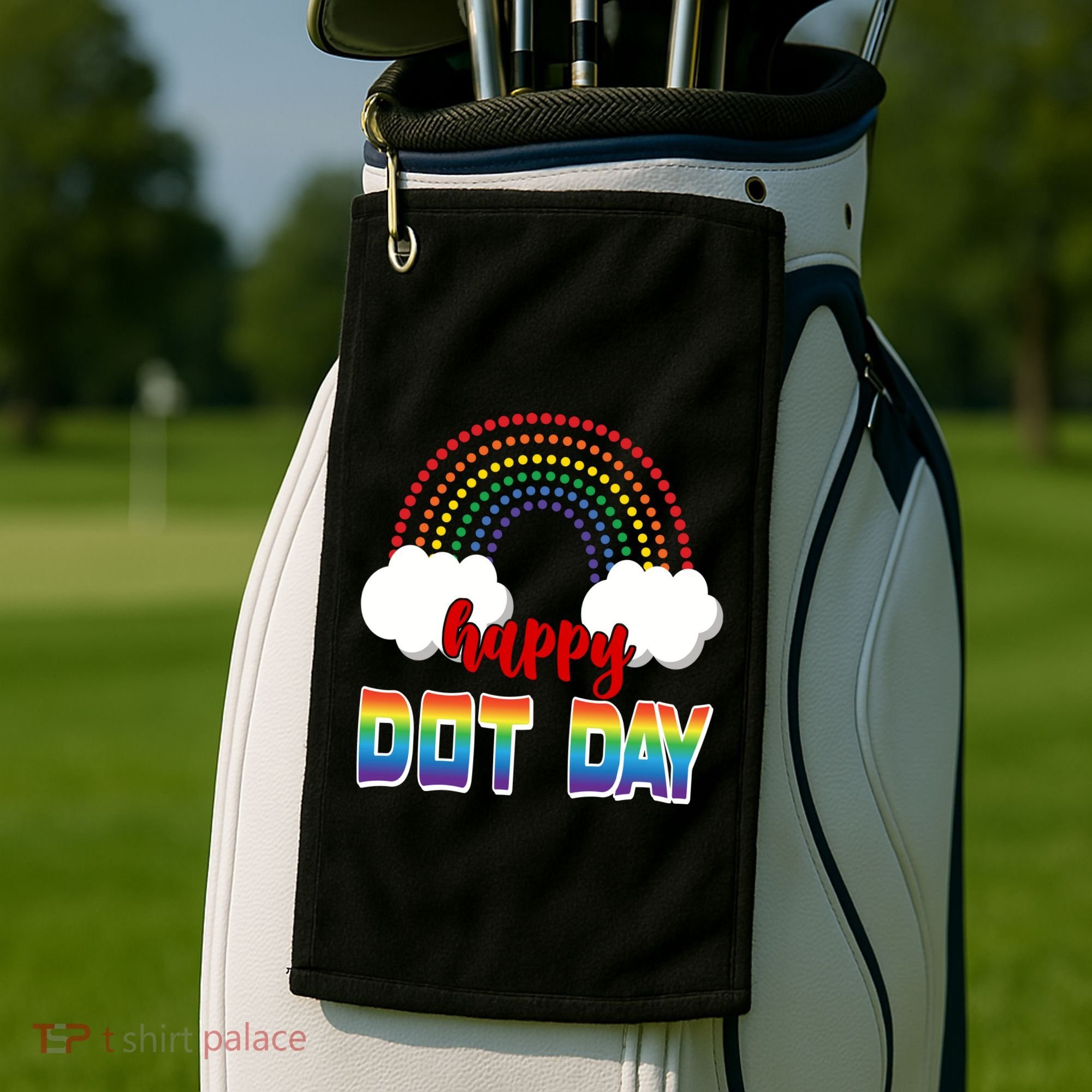 Happy International Dot Day Rainbow Clouds Golf Towel