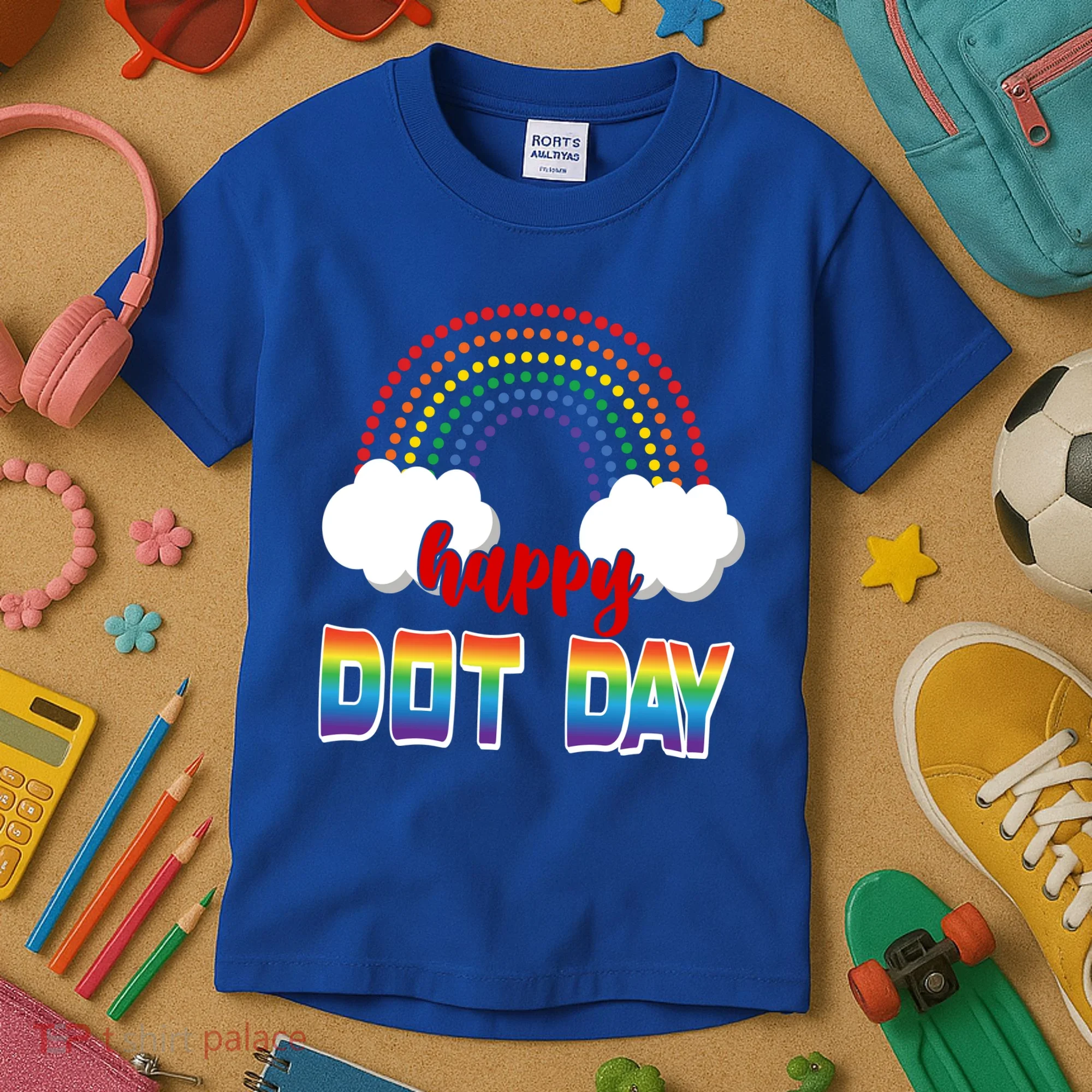 Happy International Dot Day Rainbow Clouds Kids T-Shirt
