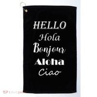 Hello In Different Languages Greetings Golf Towel thumb 0