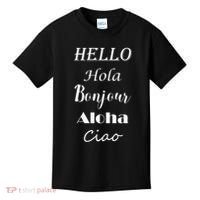 Hello In Different Languages Greetings Kids T-Shirt thumb 0