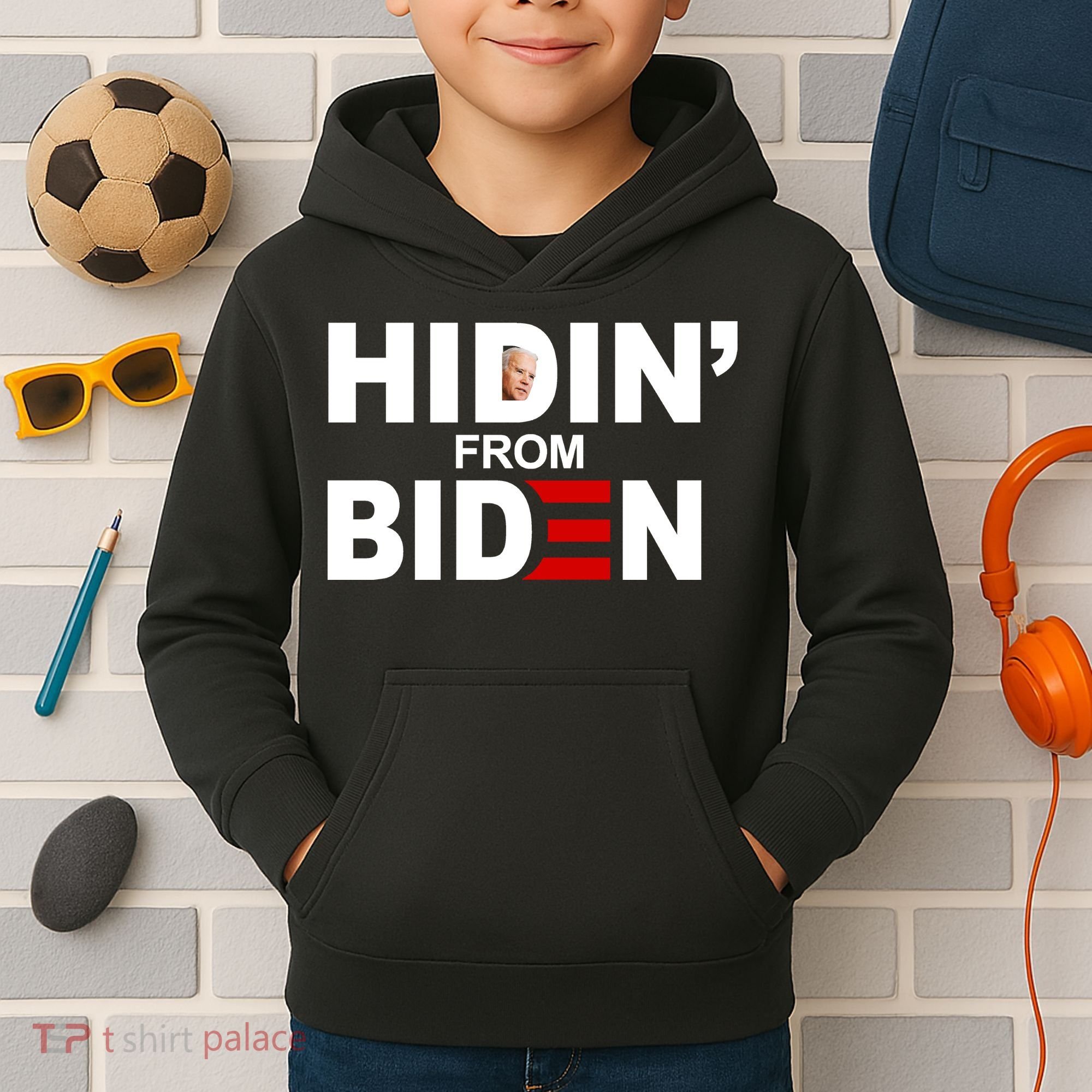 Hidin' From Biden  Kids Hoodie