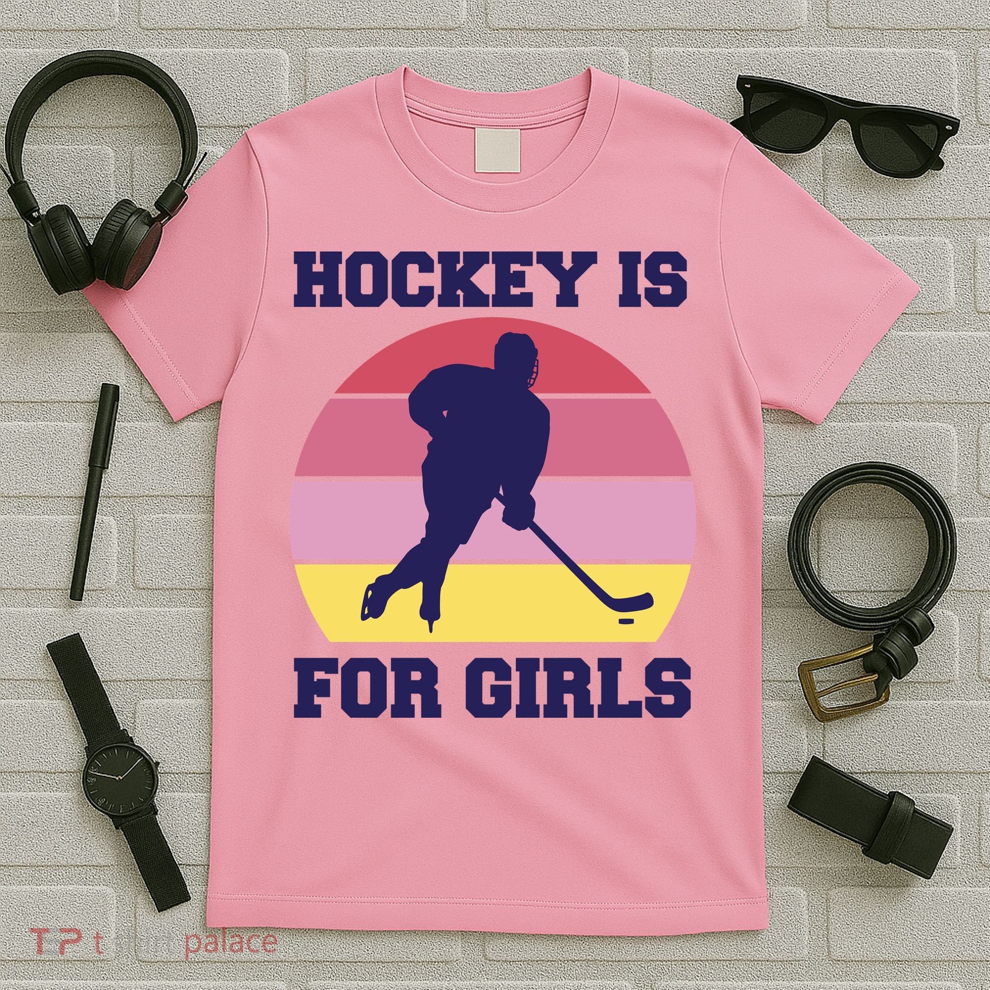 Hockey Is For Girls Retro Sunset T-Shirt