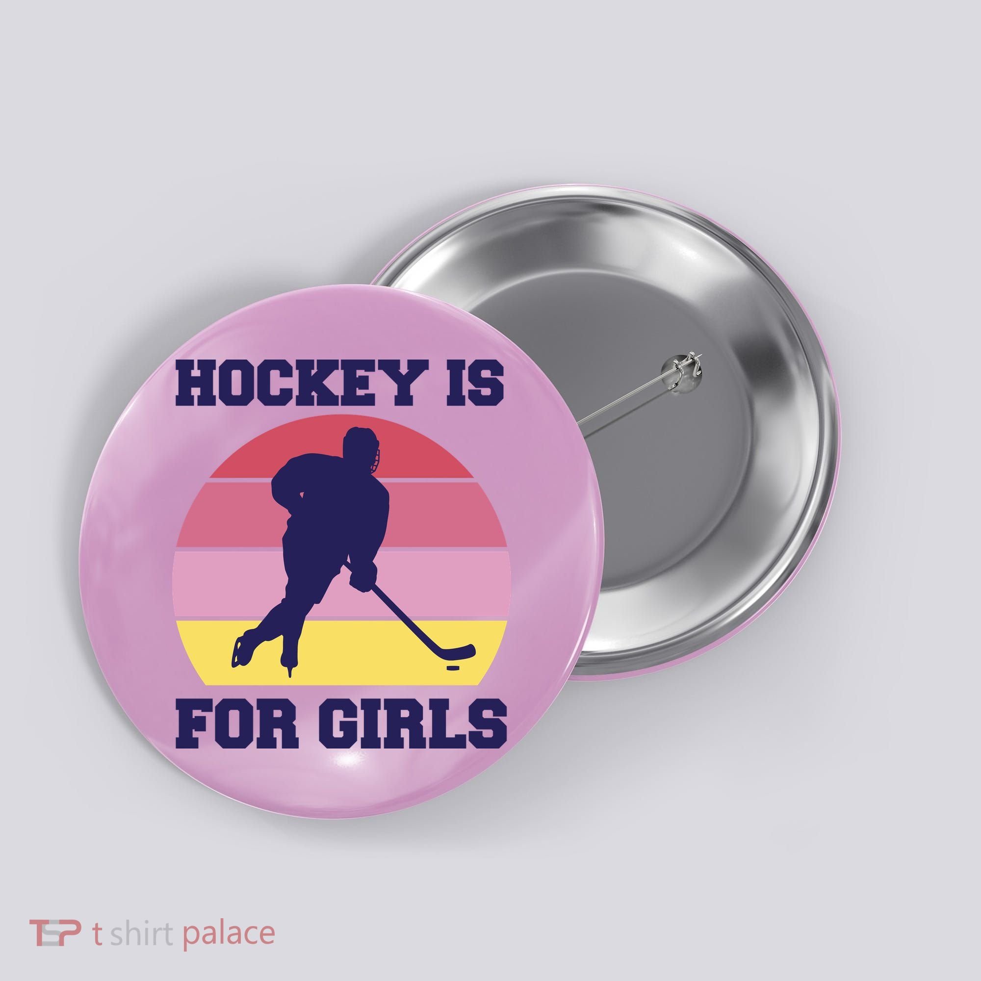 Hockey Is For Girls Retro Sunset Button