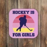 Hockey Is For Girls Retro Sunset Coaster thumb 0