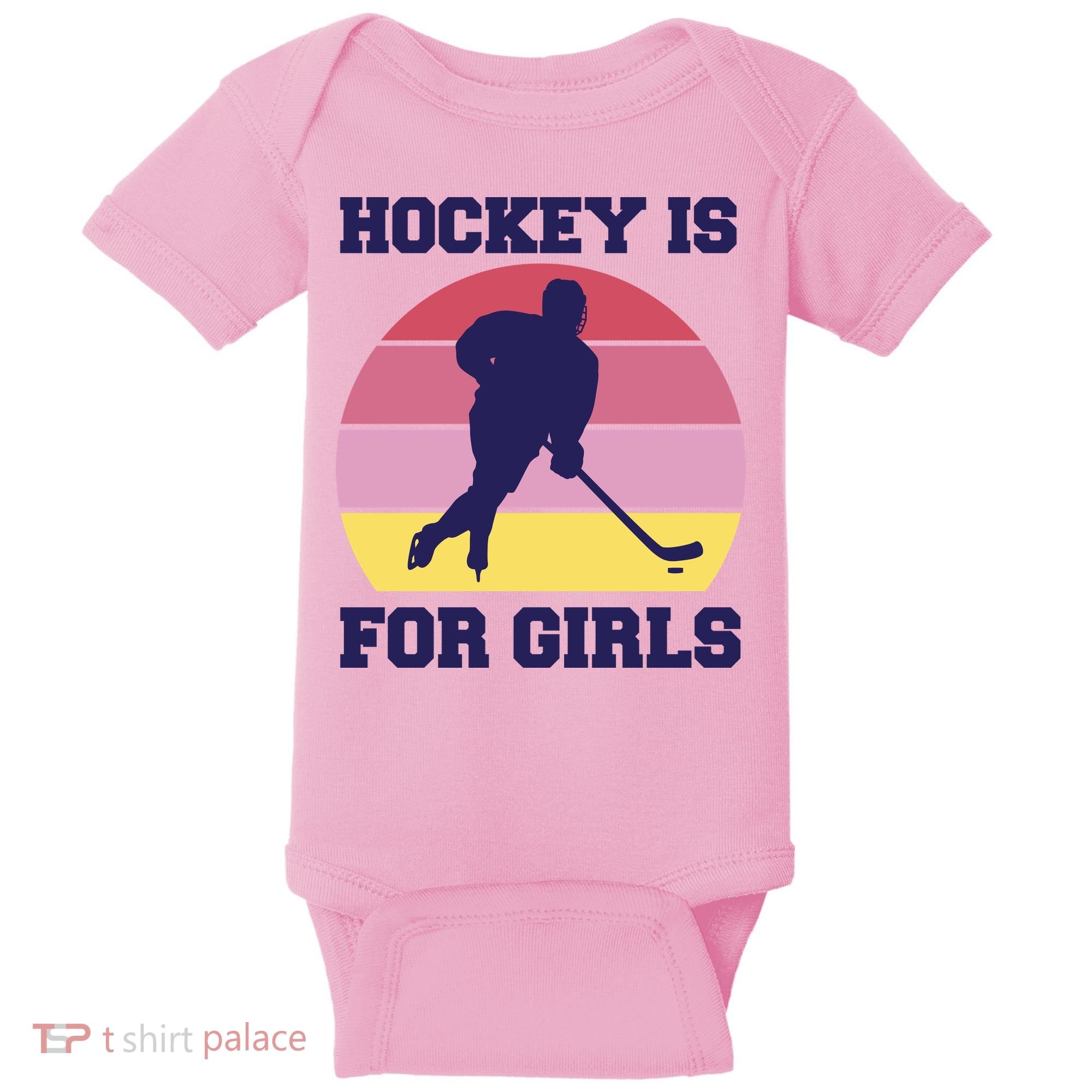 Hockey Is For Girls Retro Sunset Baby Bodysuit