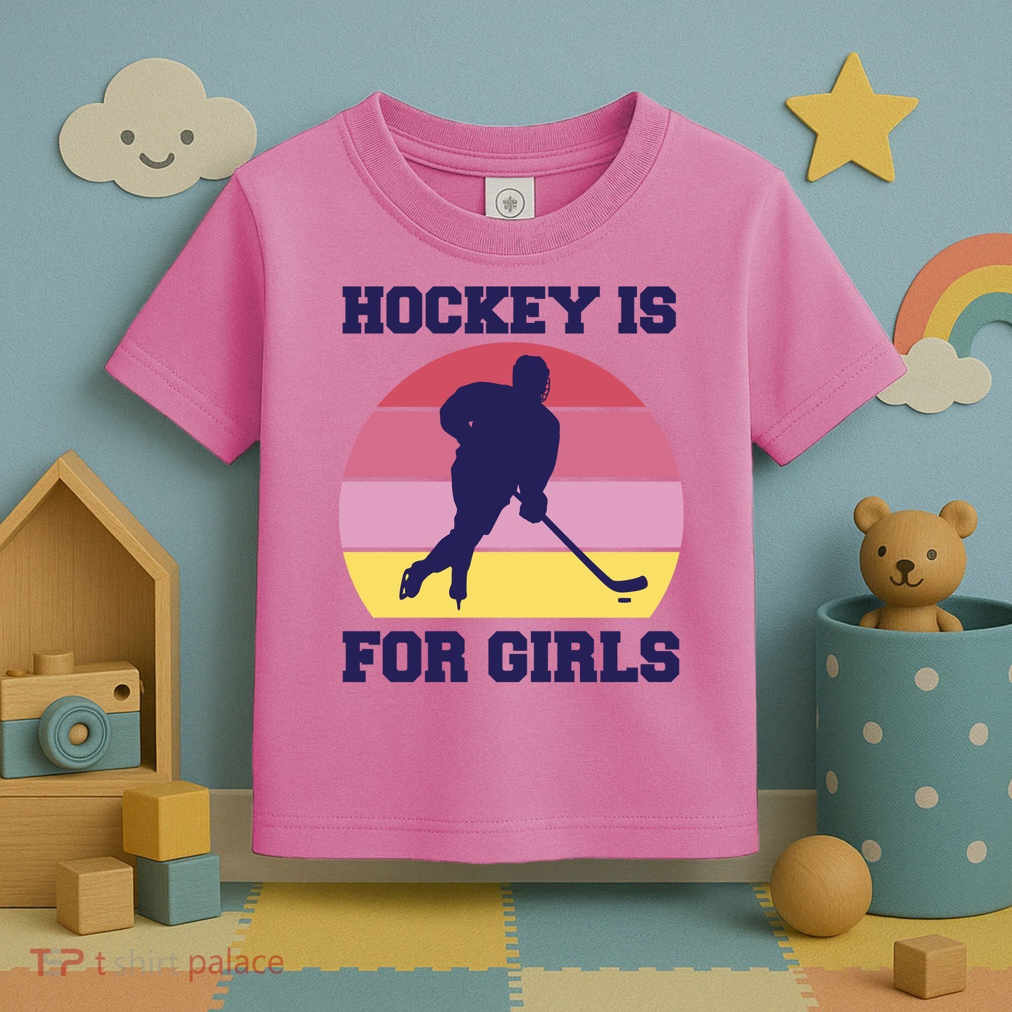 Hockey Is For Girls Retro Sunset Toddler T-Shirt