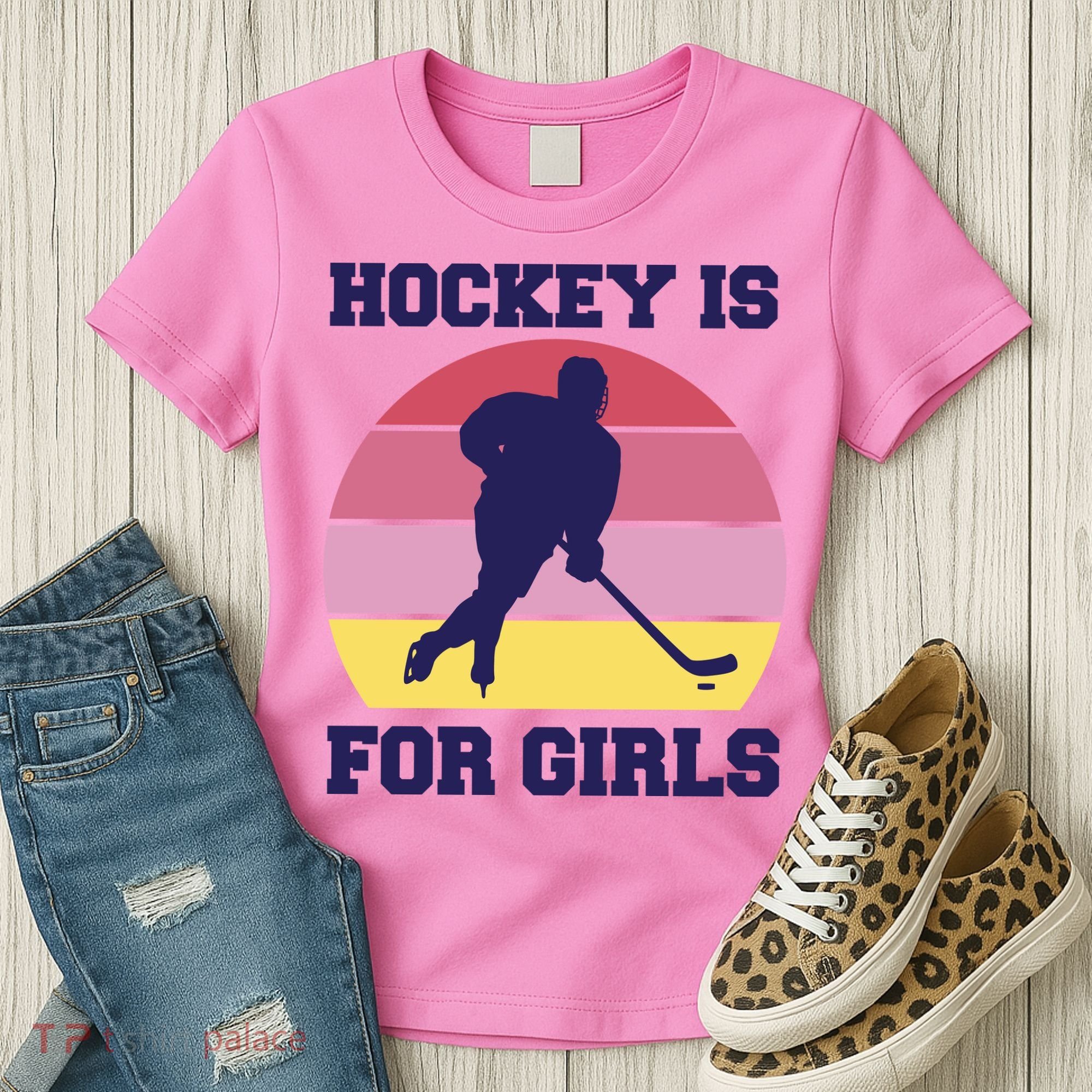 Hockey Is For Girls Retro Sunset Women's T-Shirt