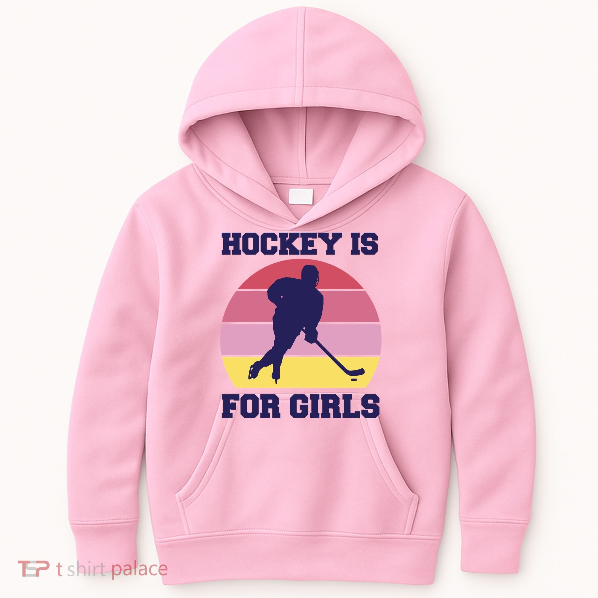 Hockey Is For Girls Retro Sunset Kids Hoodie