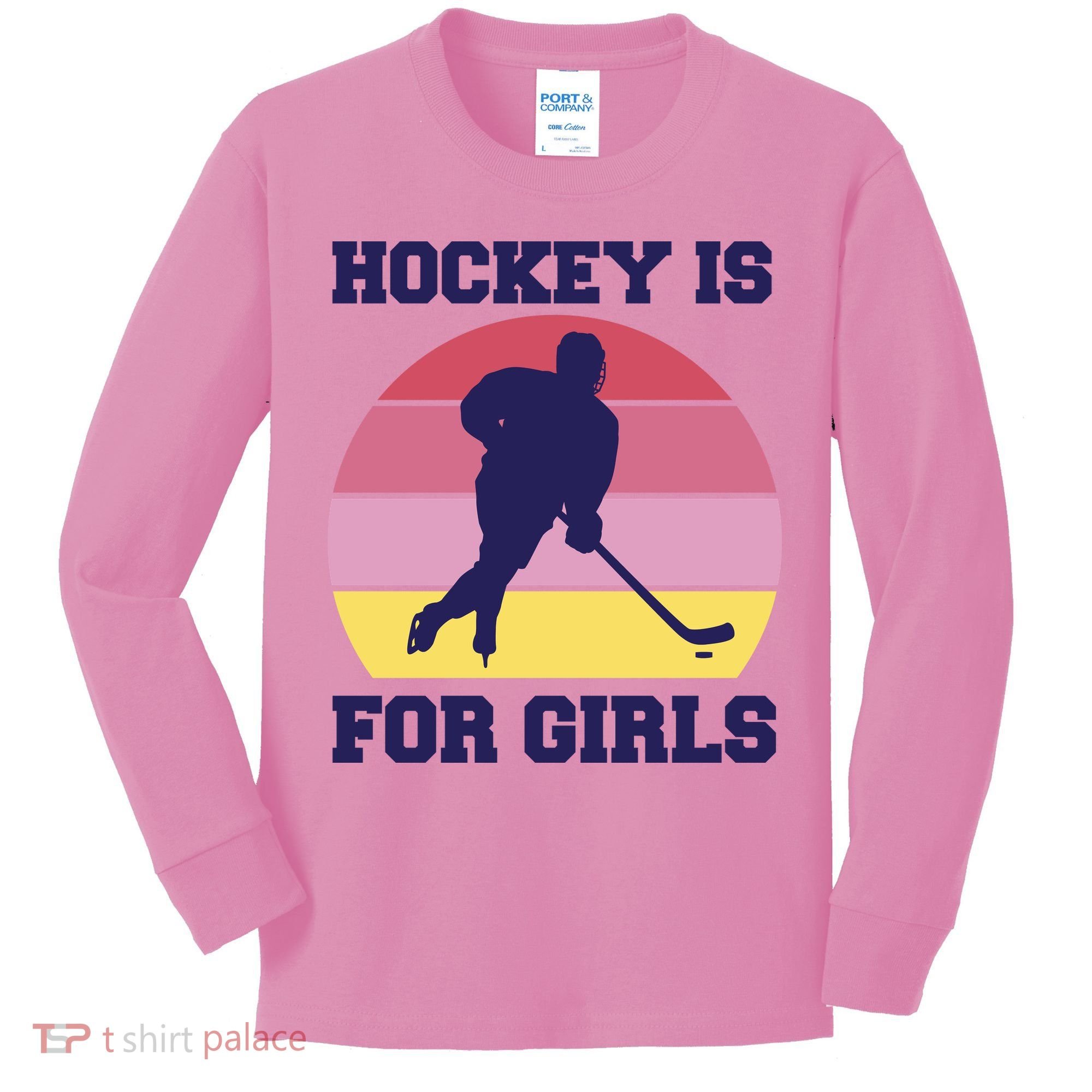 Hockey Is For Girls Retro Sunset Kids Long Sleeve Shirt