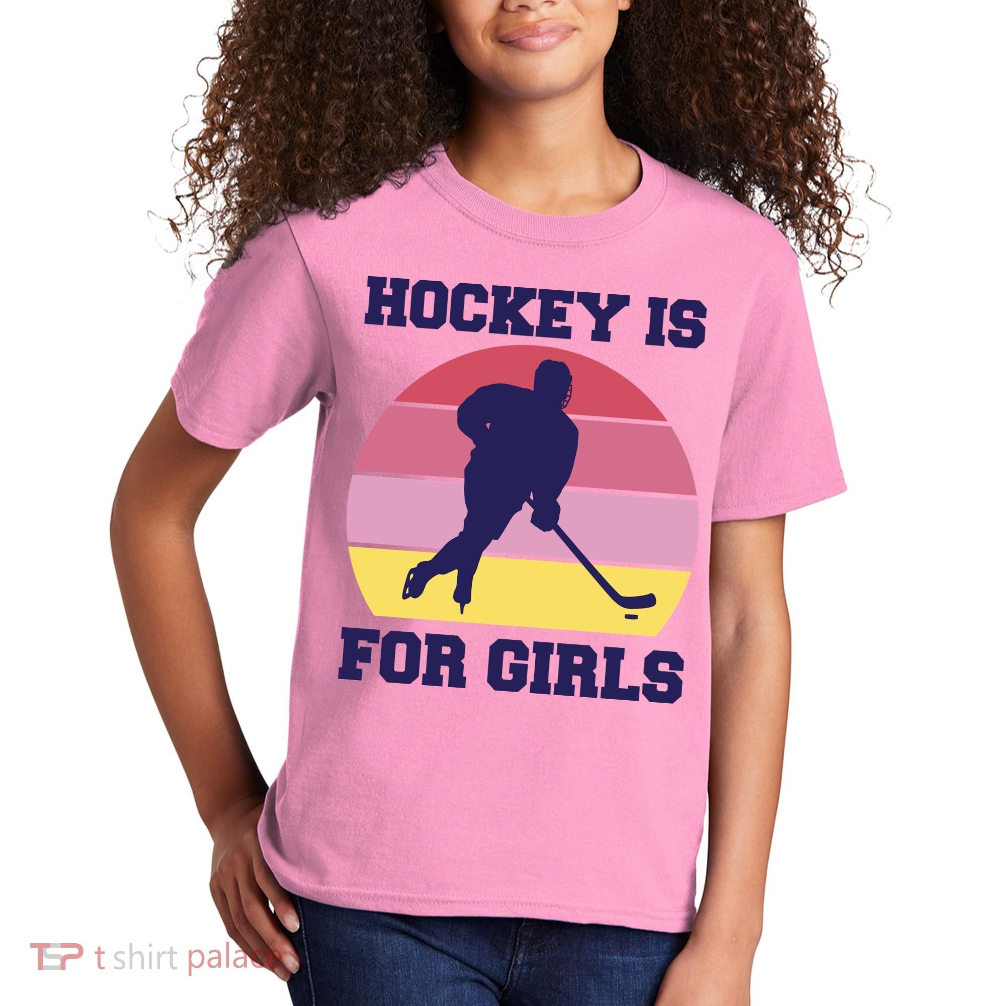 Hockey Is For Girls Retro Sunset Kids T-Shirt