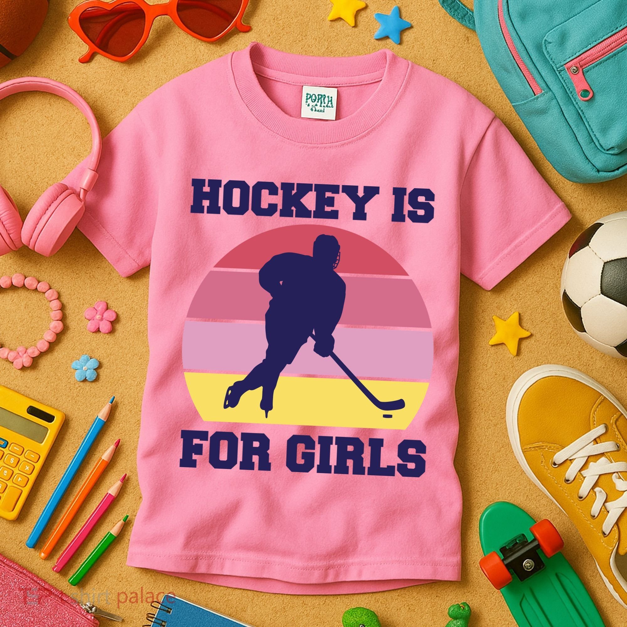 Hockey Is For Girls Retro Sunset Kids T-Shirt