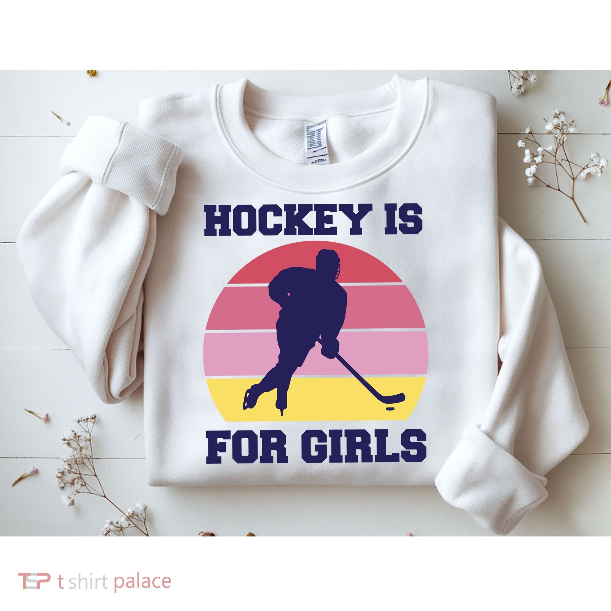 Hockey Is For Girls Retro Sunset Sweatshirt