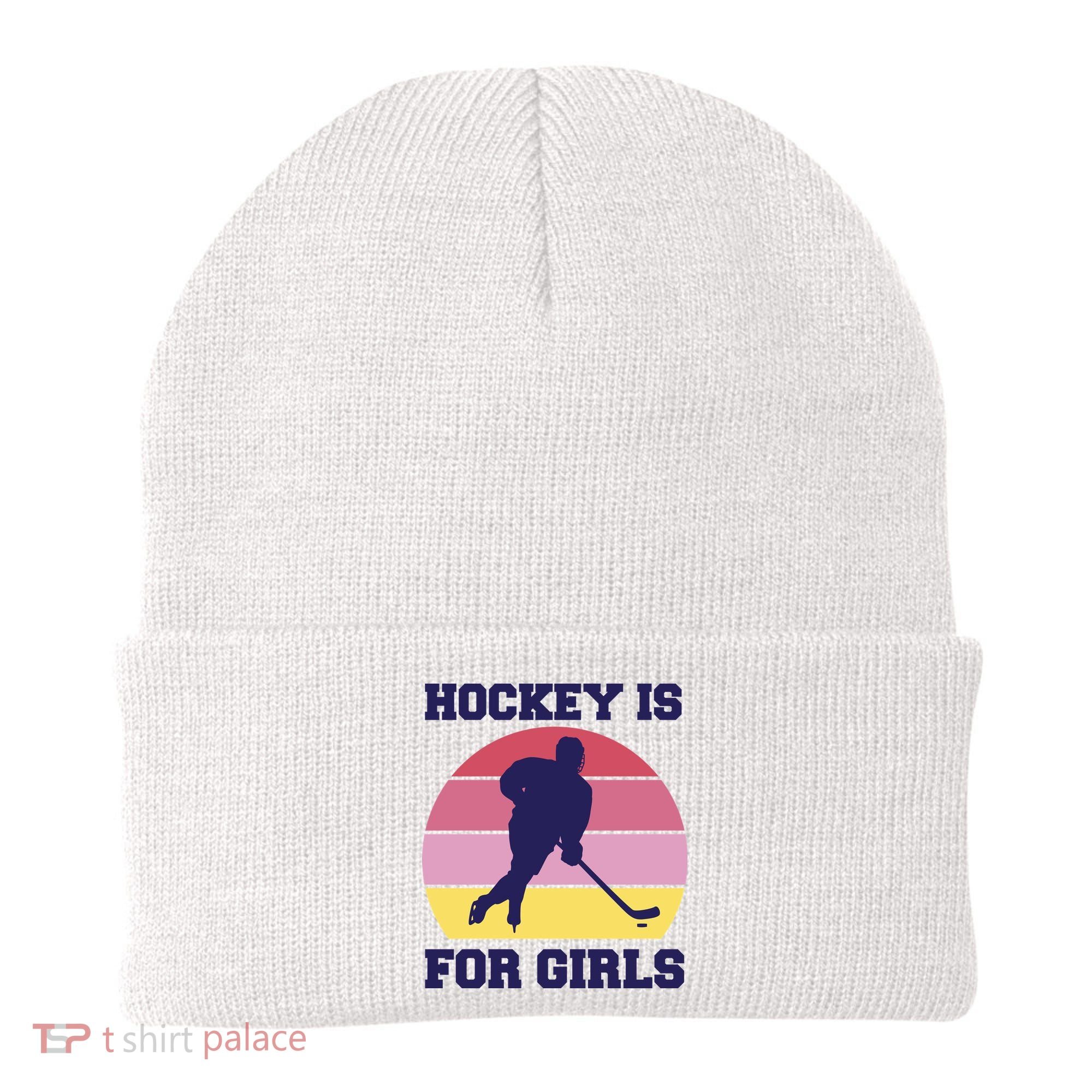 Hockey Is For Girls Retro Sunset Beanie