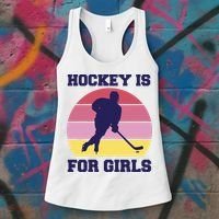 Hockey Is For Girls Retro Sunset Women's Tank Top thumb 3