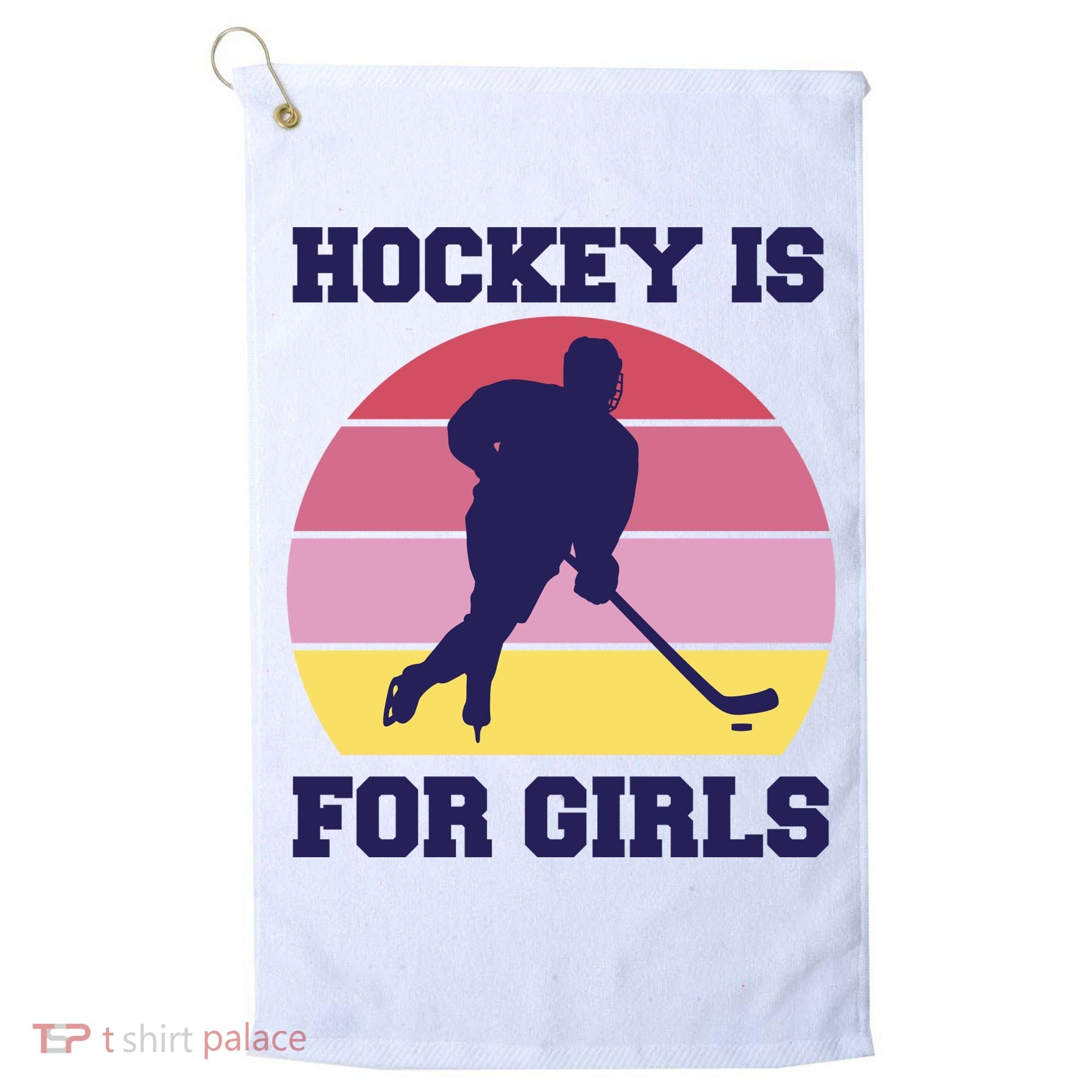 Hockey Is For Girls Retro Sunset Golf Towel