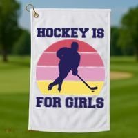 Hockey Is For Girls Retro Sunset Golf Towel thumb 1