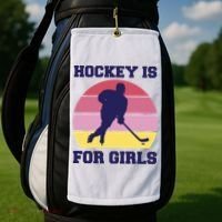 Hockey Is For Girls Retro Sunset Golf Towel thumb 2