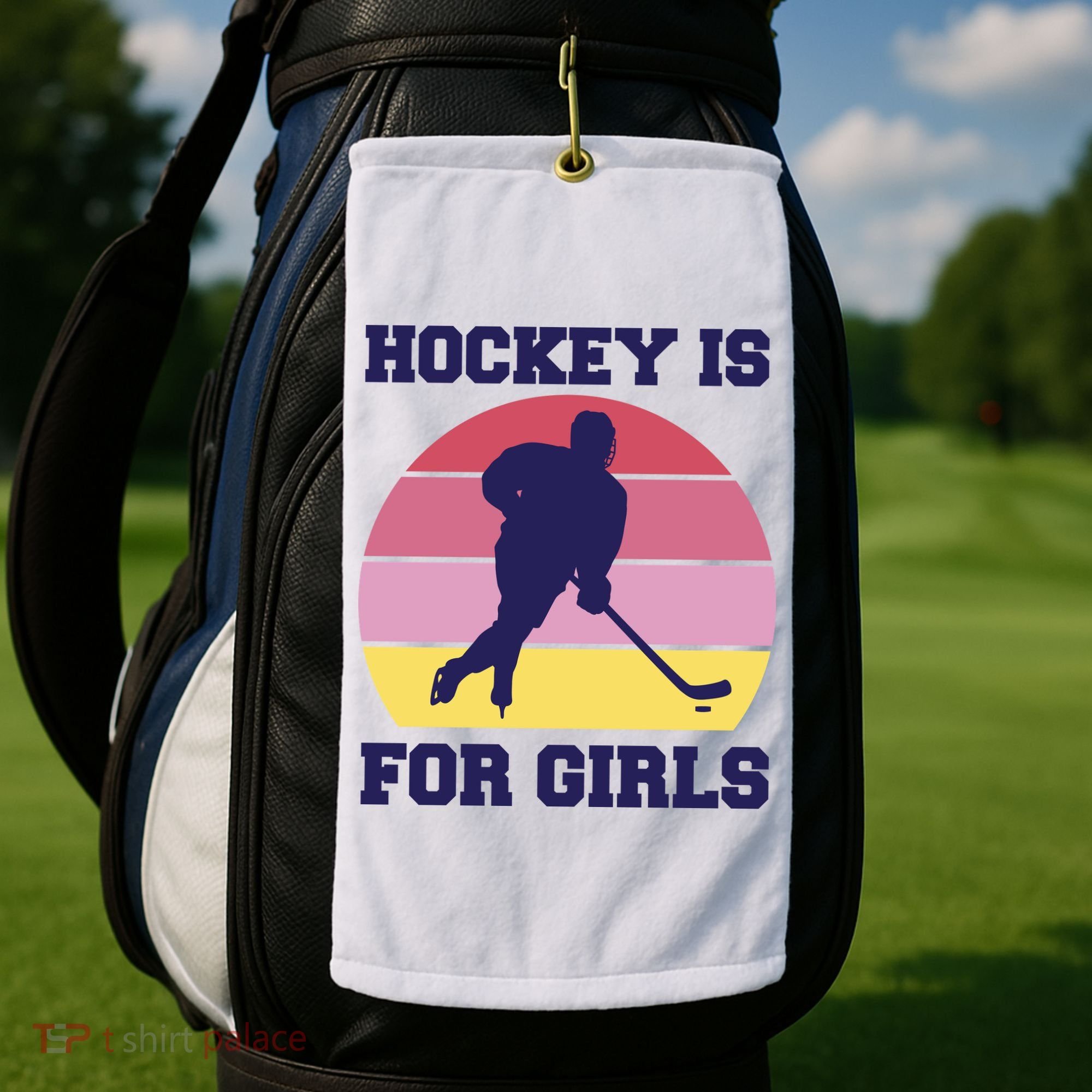 Hockey Is For Girls Retro Sunset Golf Towel