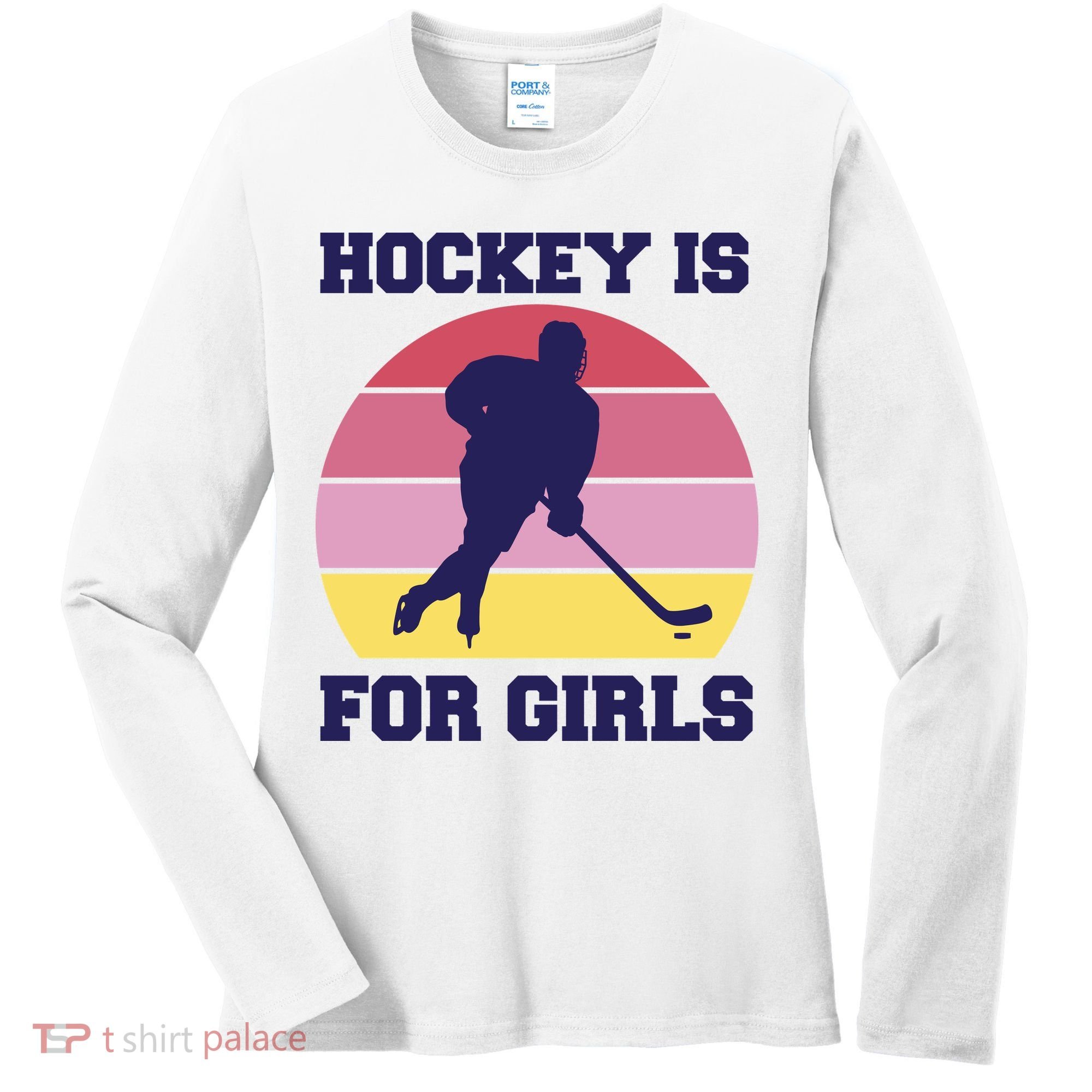 Hockey Is For Girls Retro Sunset Women's Long Sleeve Shirt