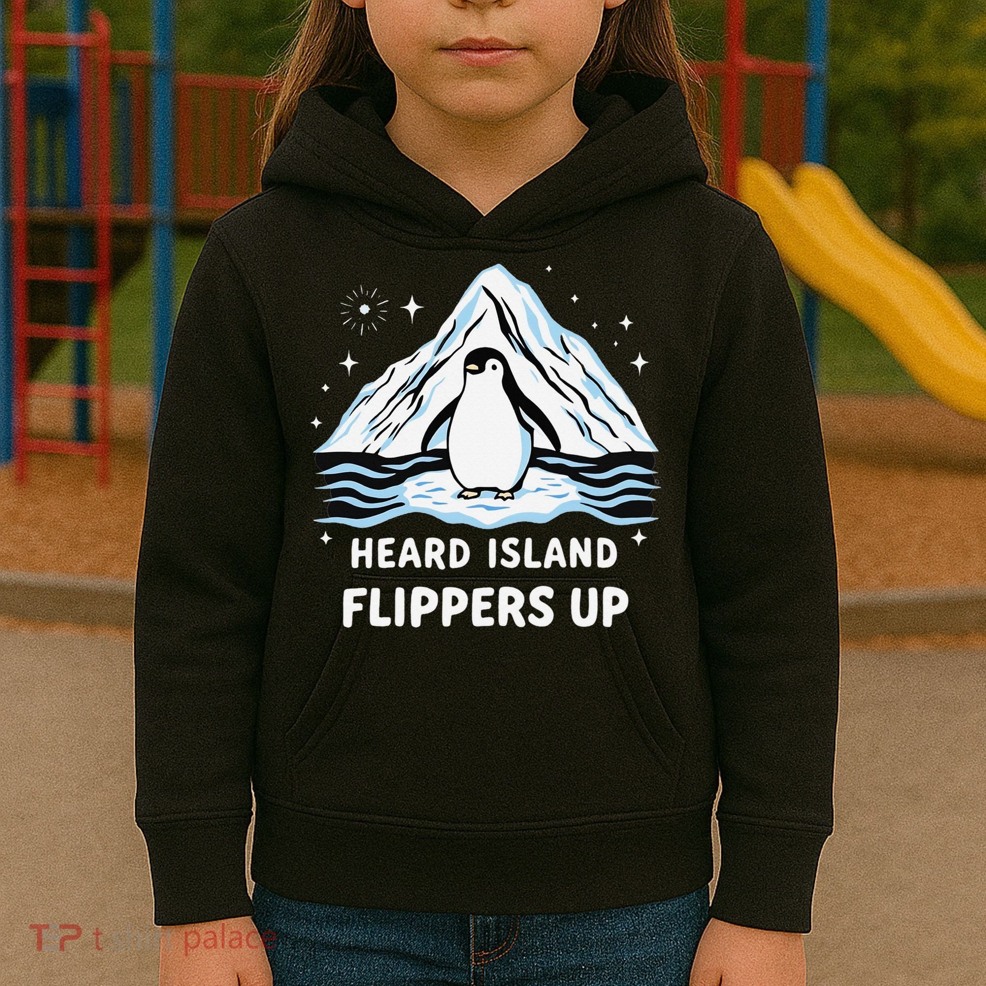 Heard Island Flippers Up Penguin Funny Snow Kids Hoodie