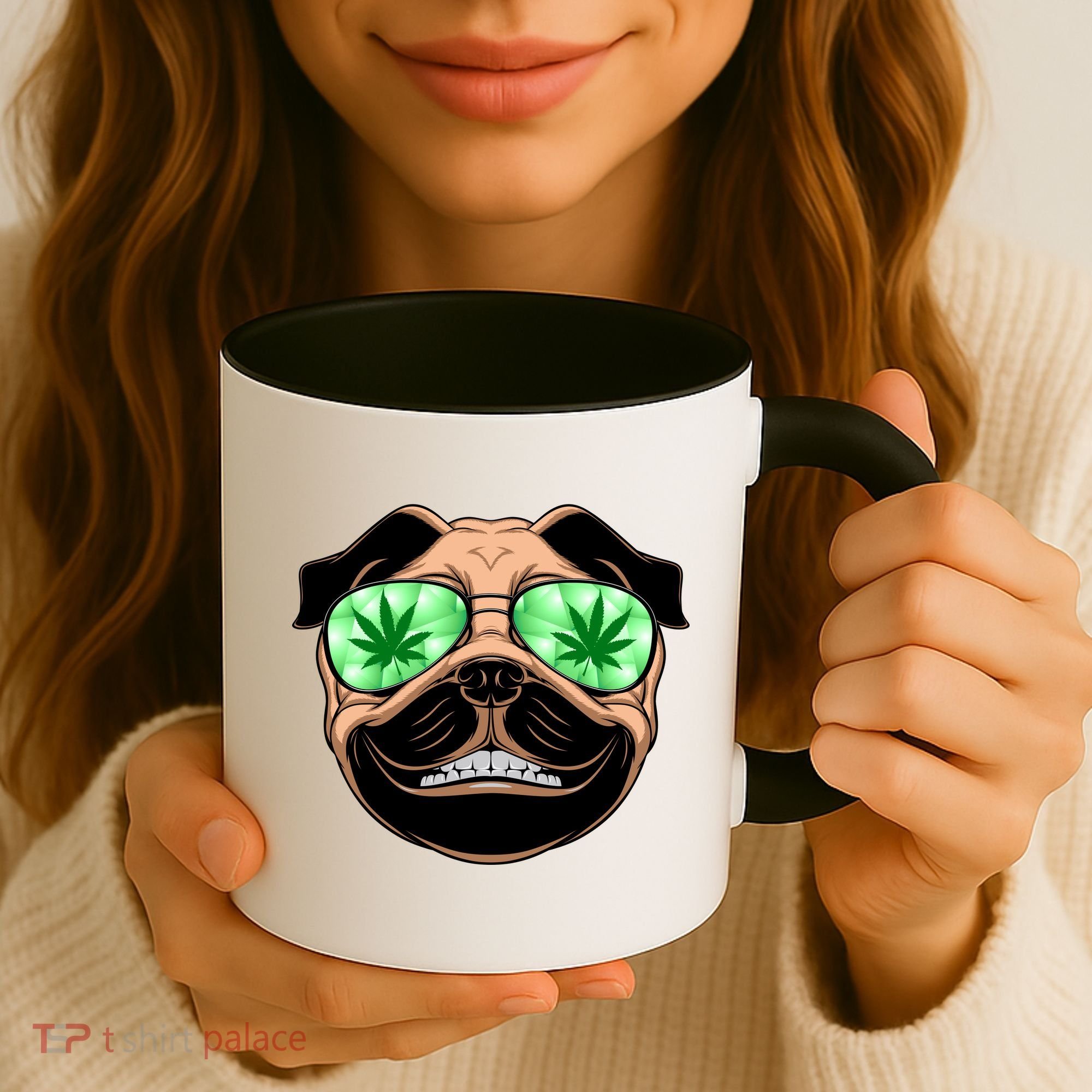 High Off Weed Smiling Pug Coffee Mug