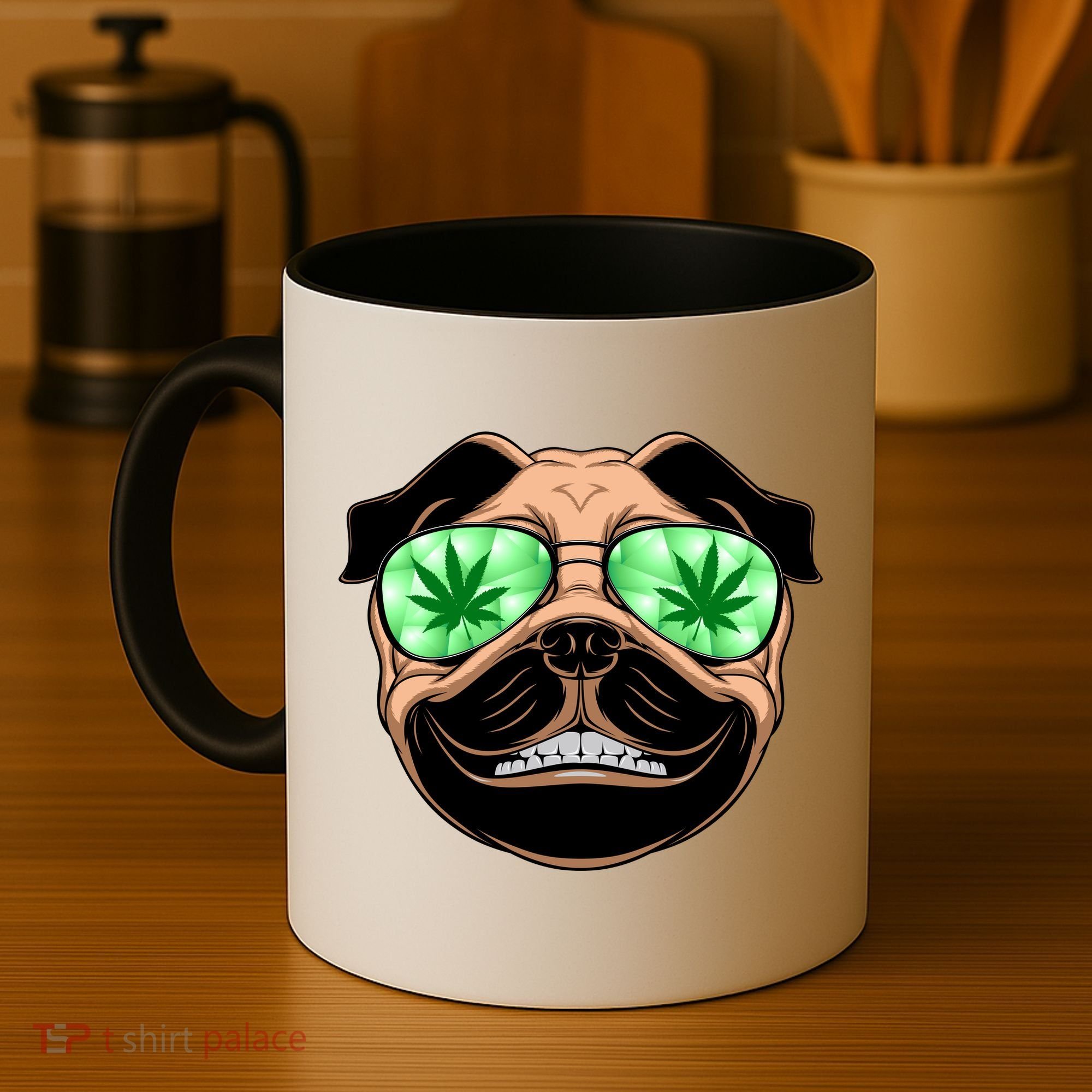 High Off Weed Smiling Pug Coffee Mug
