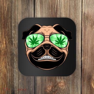 High Off Weed Smiling Pug Coaster