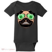 High Off Weed Smiling Pug Baby Bodysuit thumb 0