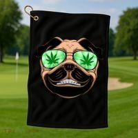 High Off Weed Smiling Pug Golf Towel thumb 1