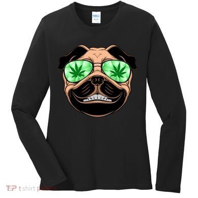 High Off Weed Smiling Pug Women's Long Sleeve Shirt