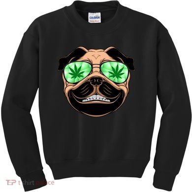 High Off Weed Smiling Pug Kids Sweatshirt