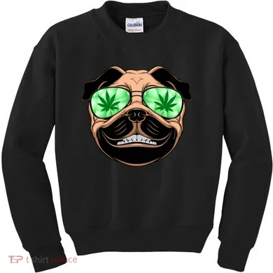 High Off Weed Smiling Pug Kids Sweatshirt