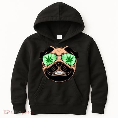 High Off Weed Smiling Pug Kids Hoodie