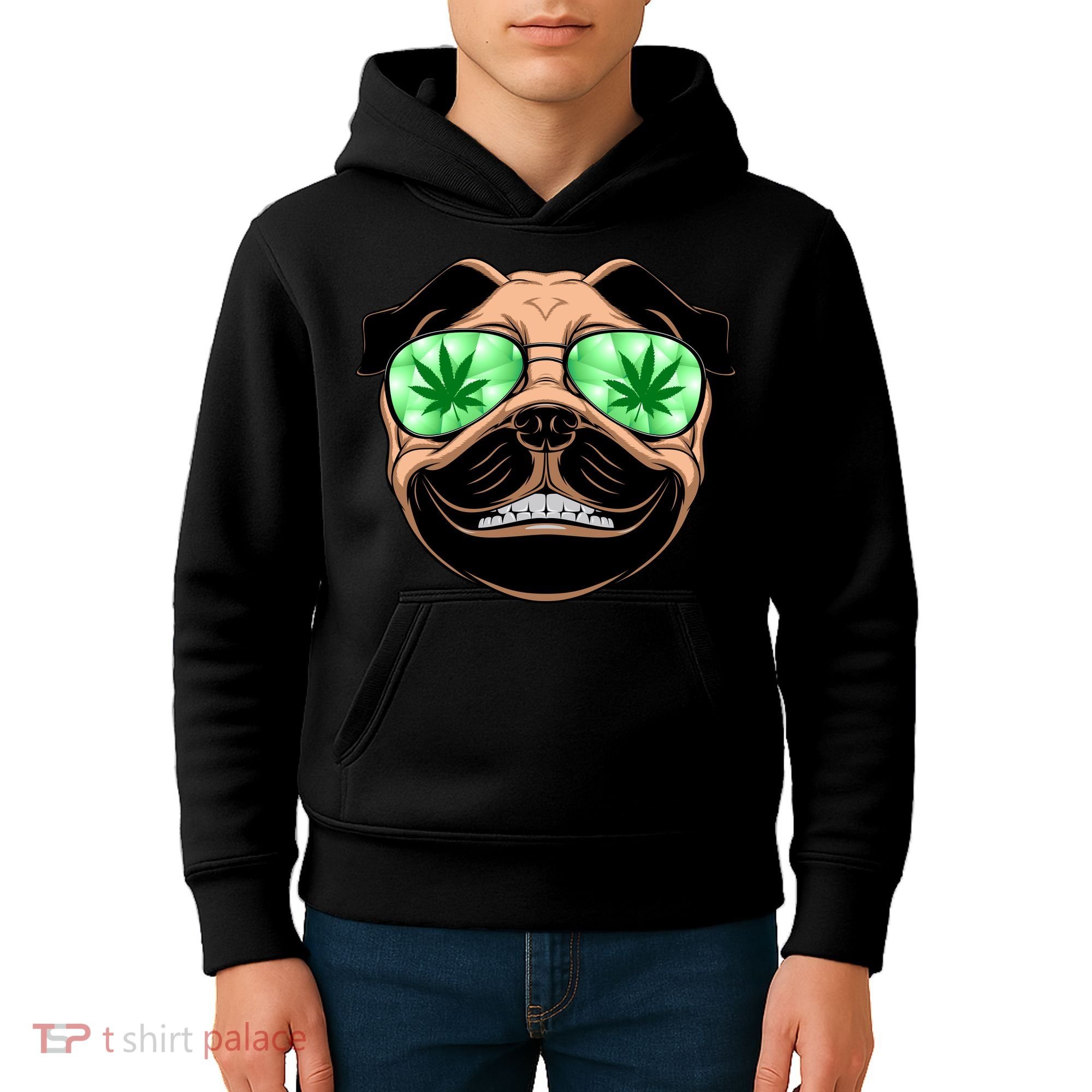 High Off Weed Smiling Pug Kids Hoodie