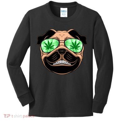 High Off Weed Smiling Pug Kids Long Sleeve Shirt