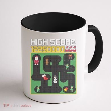 High Score 8-Bit Santa Game Ugly Christmas Coffee Mug back