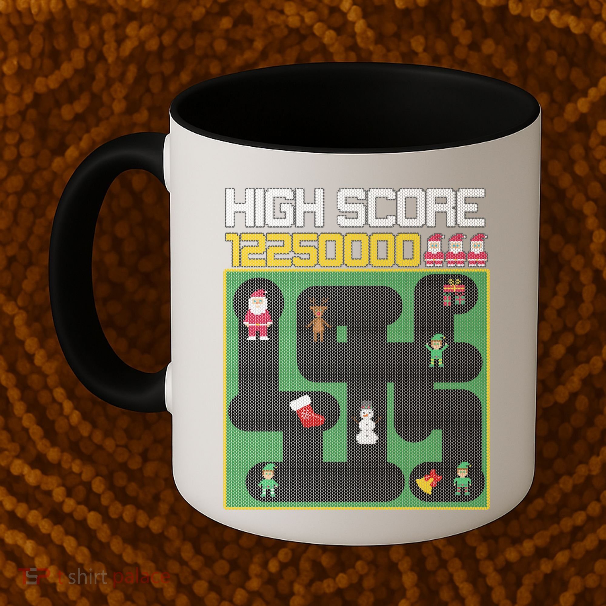 High Score 8-Bit Santa Game Ugly Christmas Coffee Mug