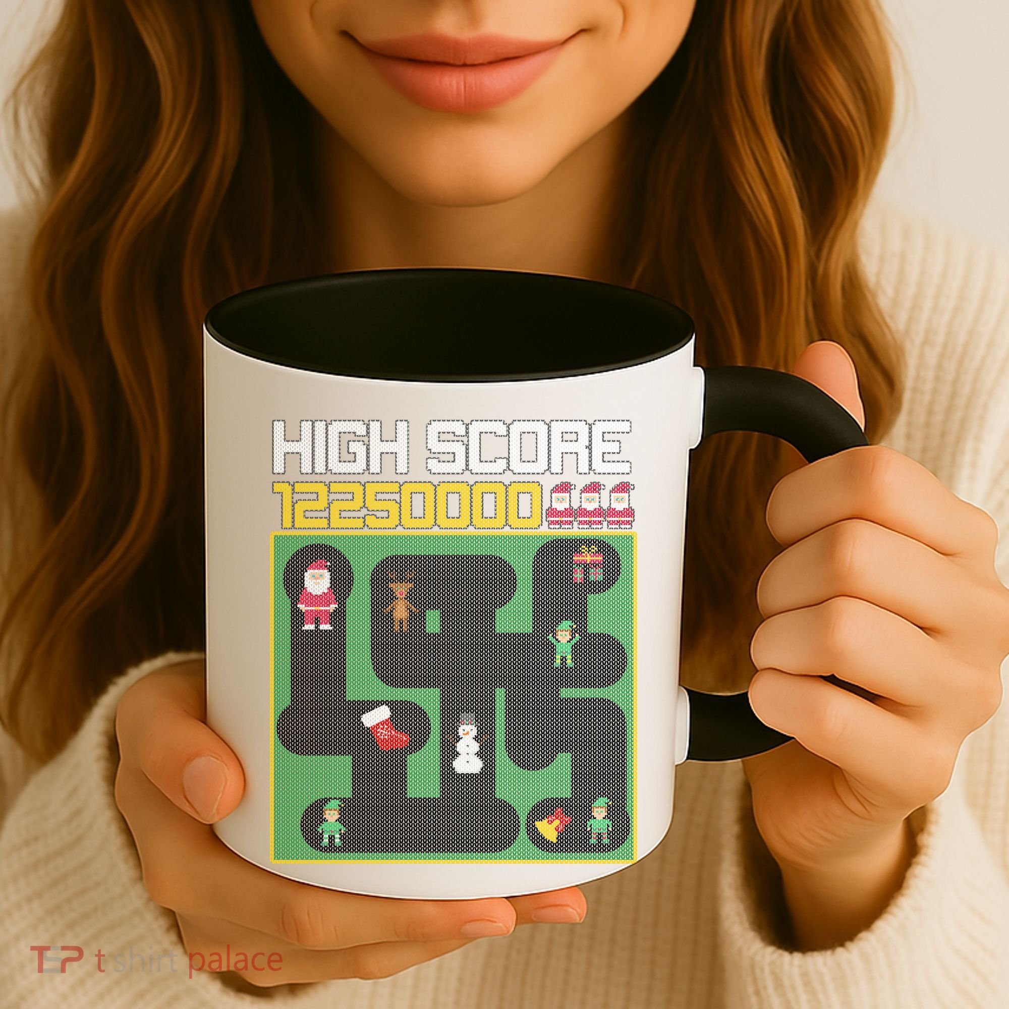 High Score 8-Bit Santa Game Ugly Christmas Coffee Mug