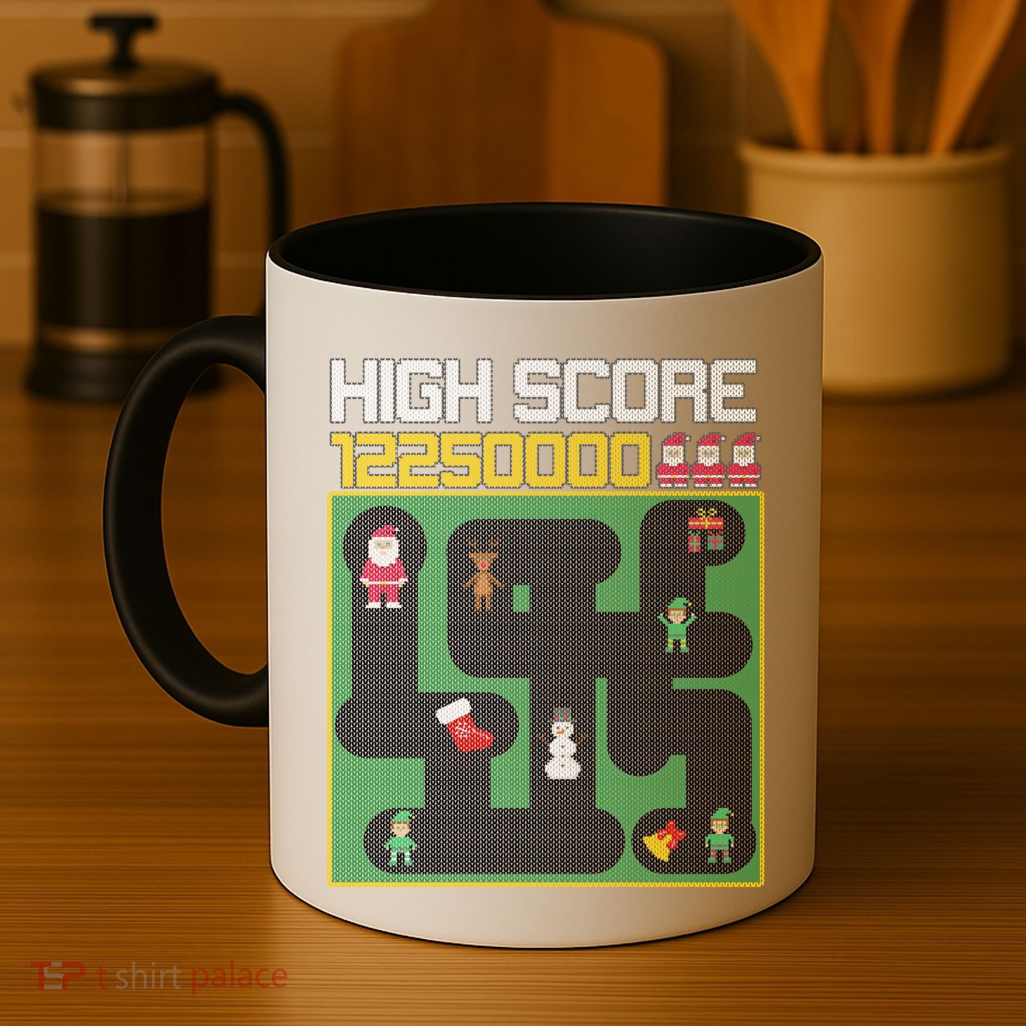 High Score 8-Bit Santa Game Ugly Christmas Coffee Mug