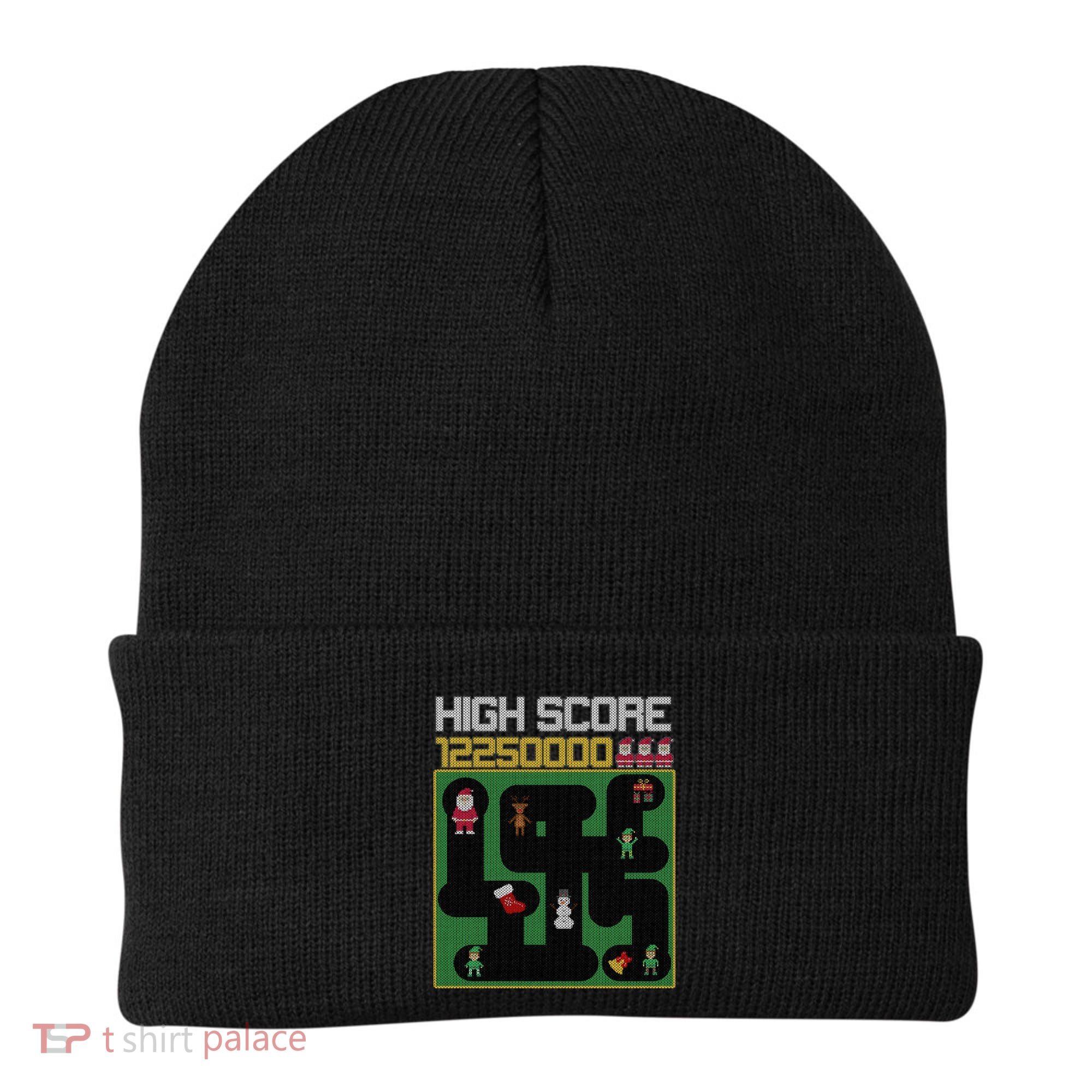 High Score 8-Bit Santa Game Ugly Christmas Beanie