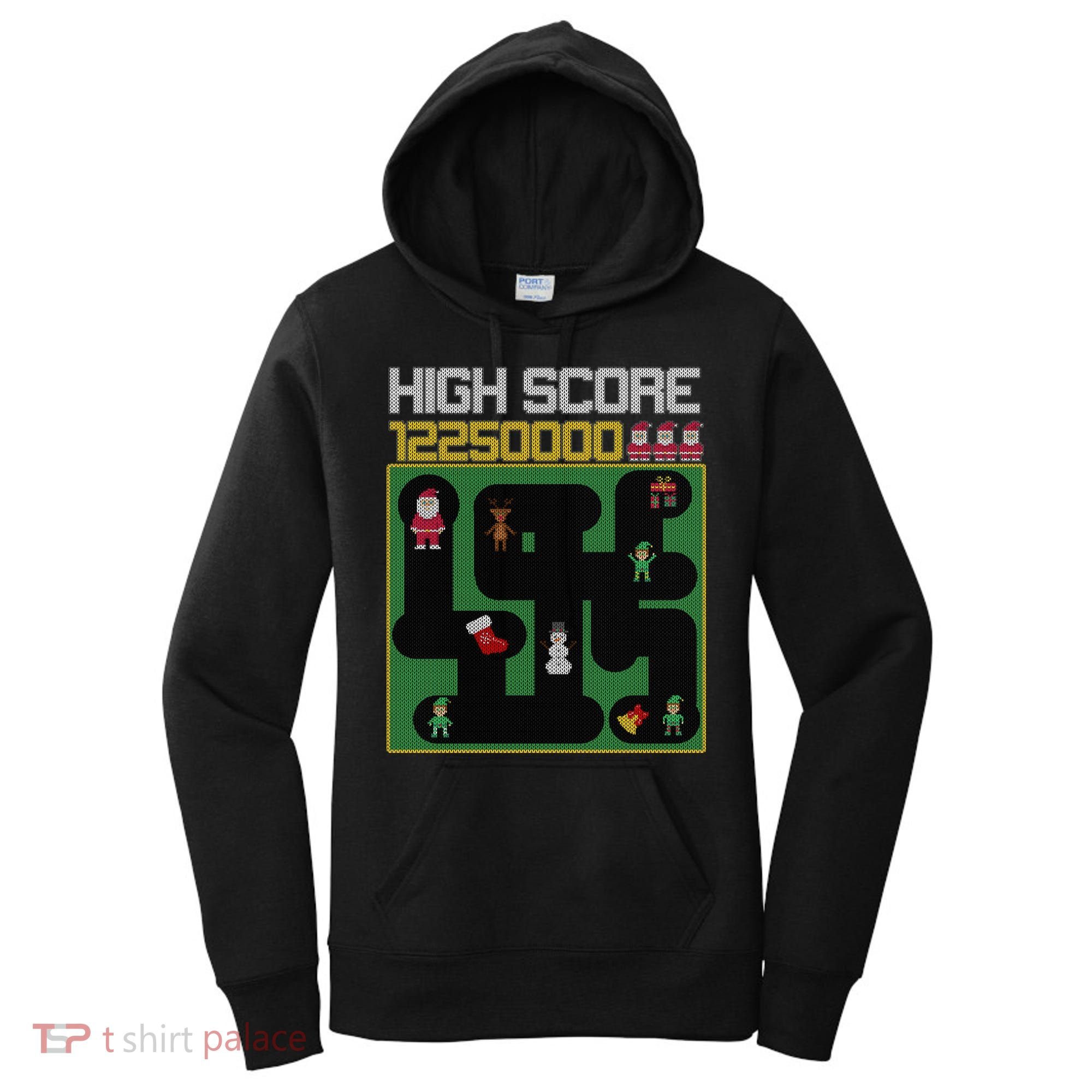 High Score 8-Bit Santa Game Ugly Christmas Women's Hoodie