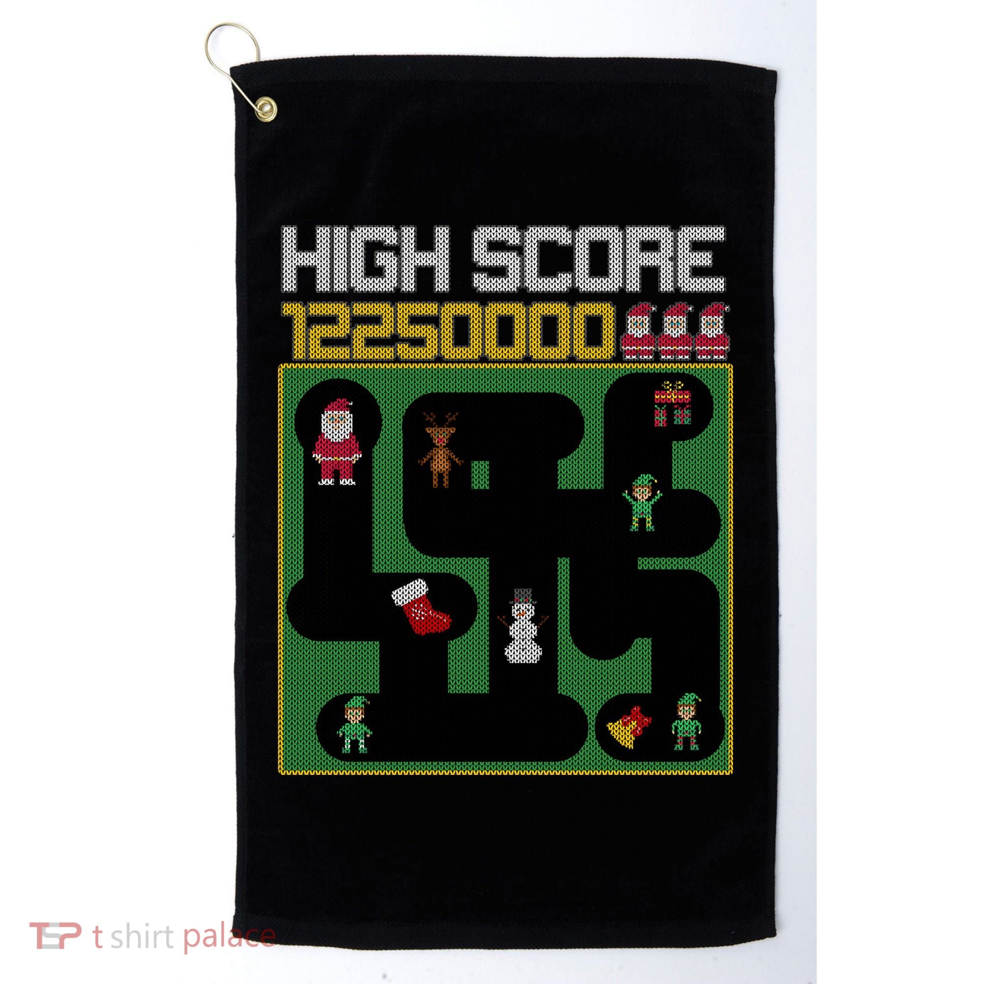 High Score 8-Bit Santa Game Ugly Christmas Golf Towel