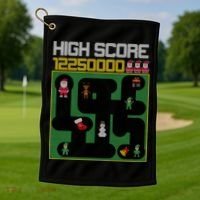 High Score 8-Bit Santa Game Ugly Christmas Golf Towel thumb 1