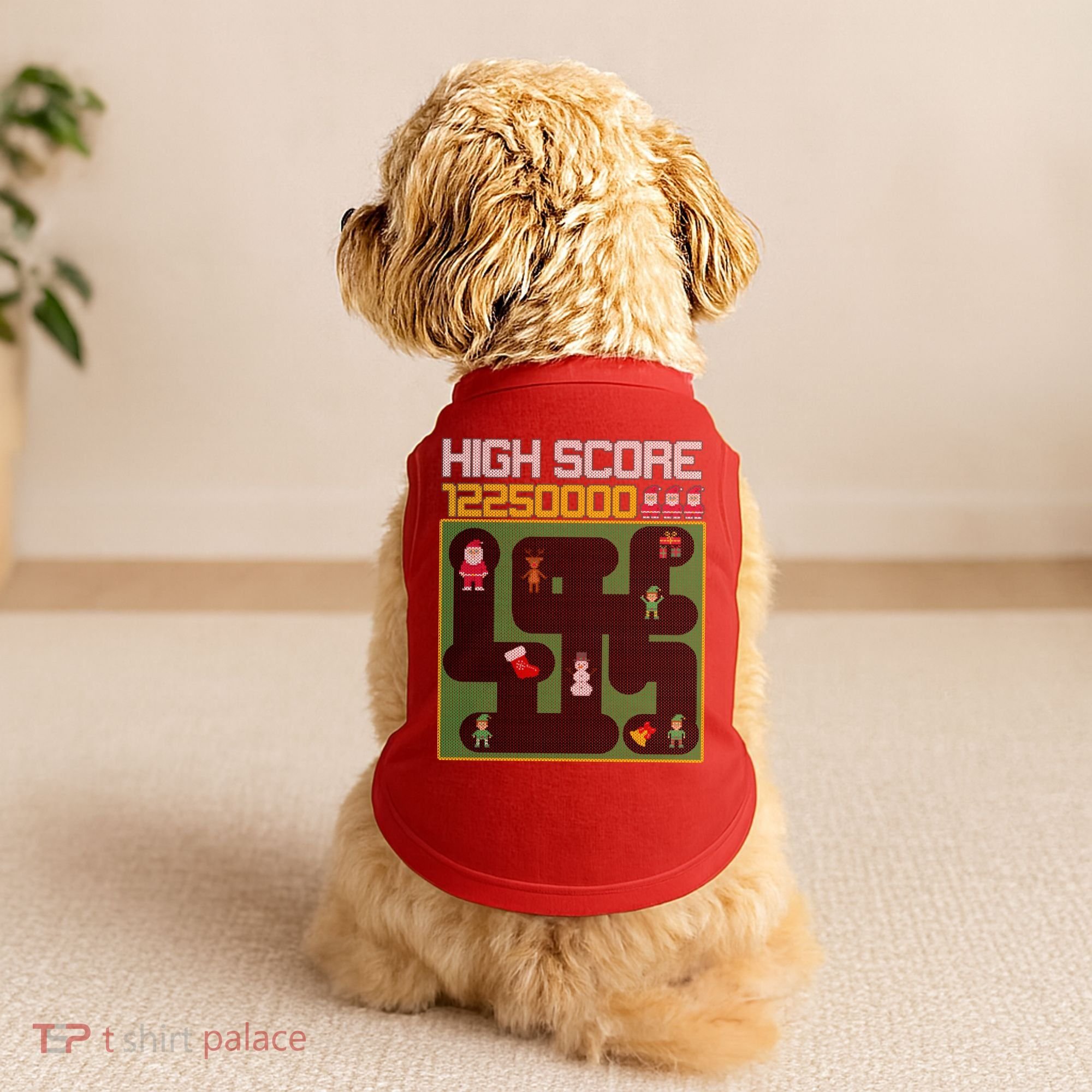 High Score 8-Bit Santa Game Ugly Christmas Doggie Tank