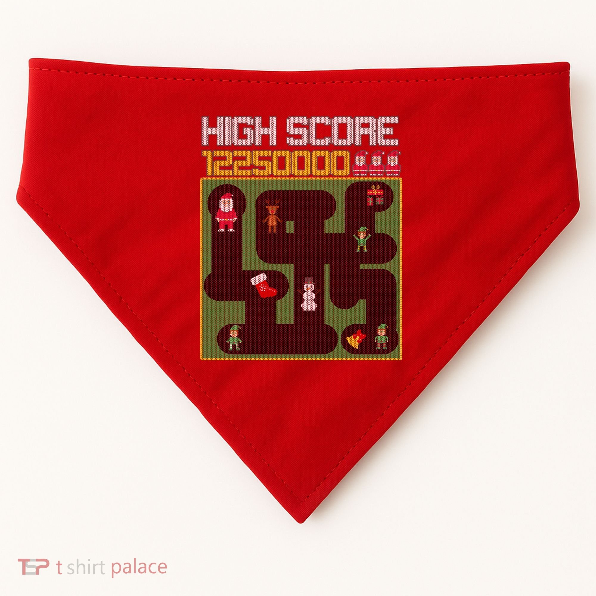 High Score 8-Bit Santa Game Ugly Christmas USA-Made Doggie Bandana
