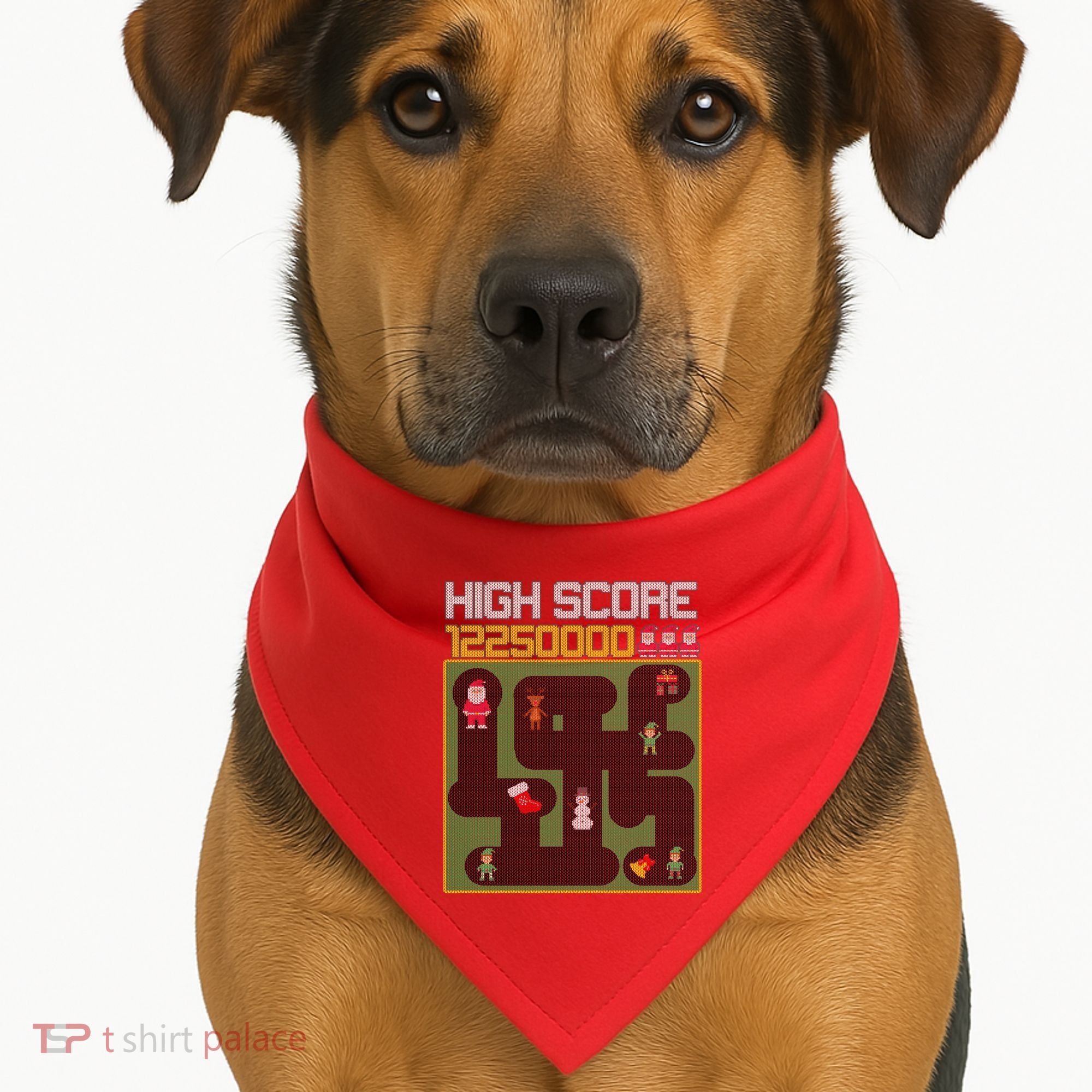 High Score 8-Bit Santa Game Ugly Christmas USA-Made Doggie Bandana