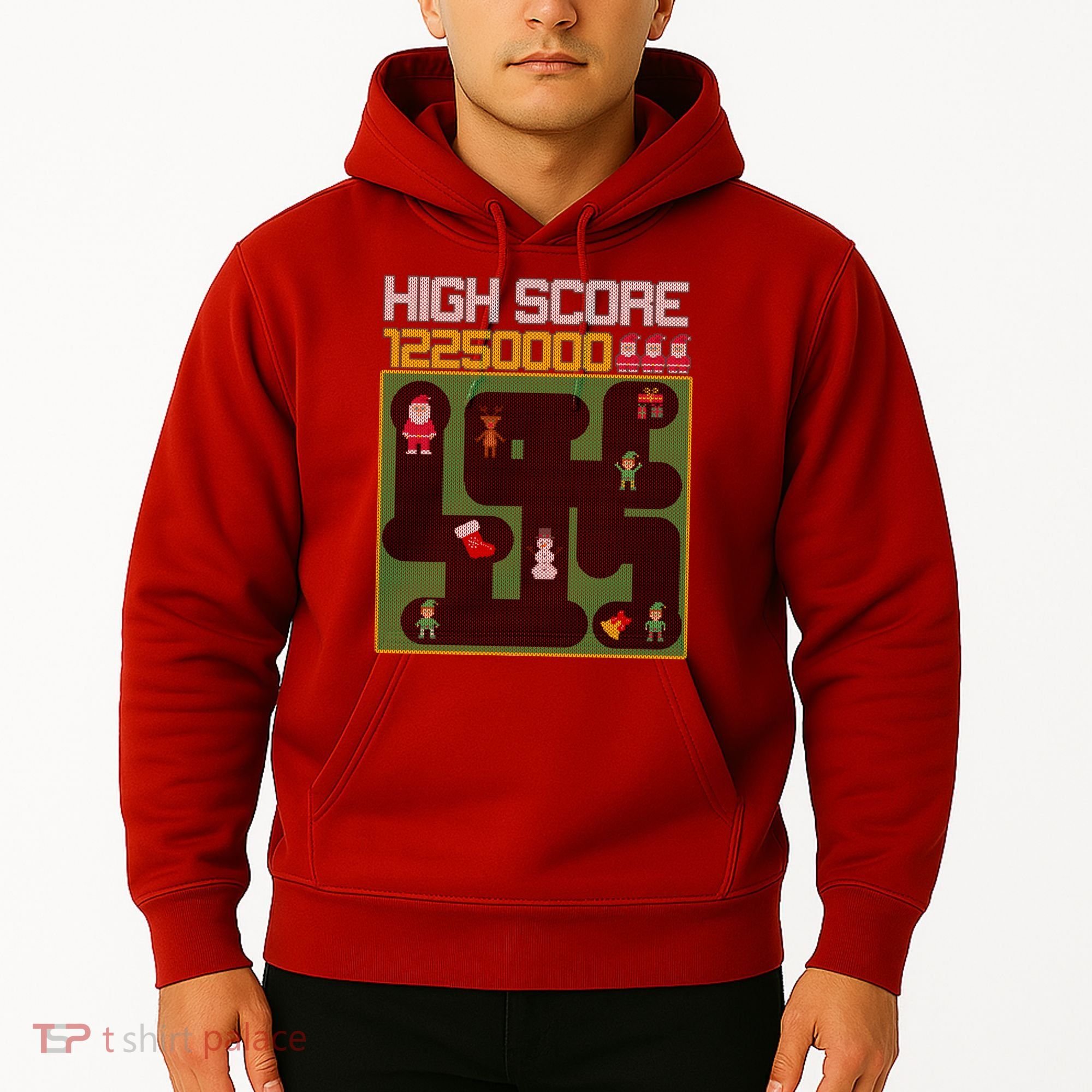 High Score 8-Bit Santa Game Ugly Christmas Hoodie