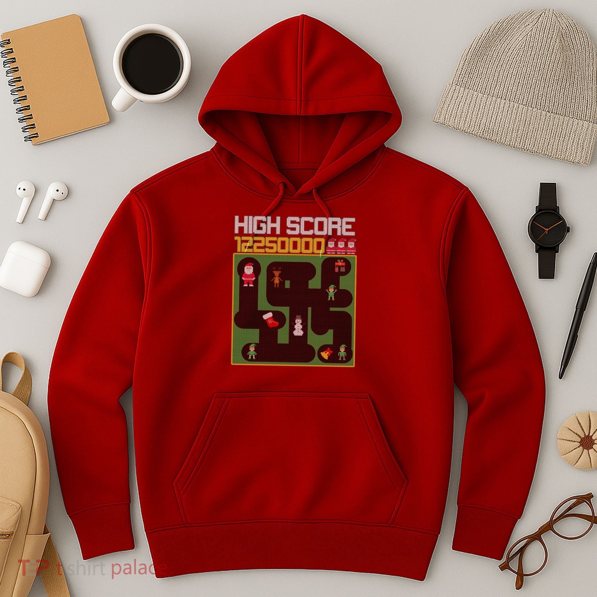 High Score 8-Bit Santa Game Ugly Christmas Hoodie